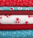 Stoffpaket 6 Stoffe, rot/türkis/weiß, Pilze,Blumen,Punkte